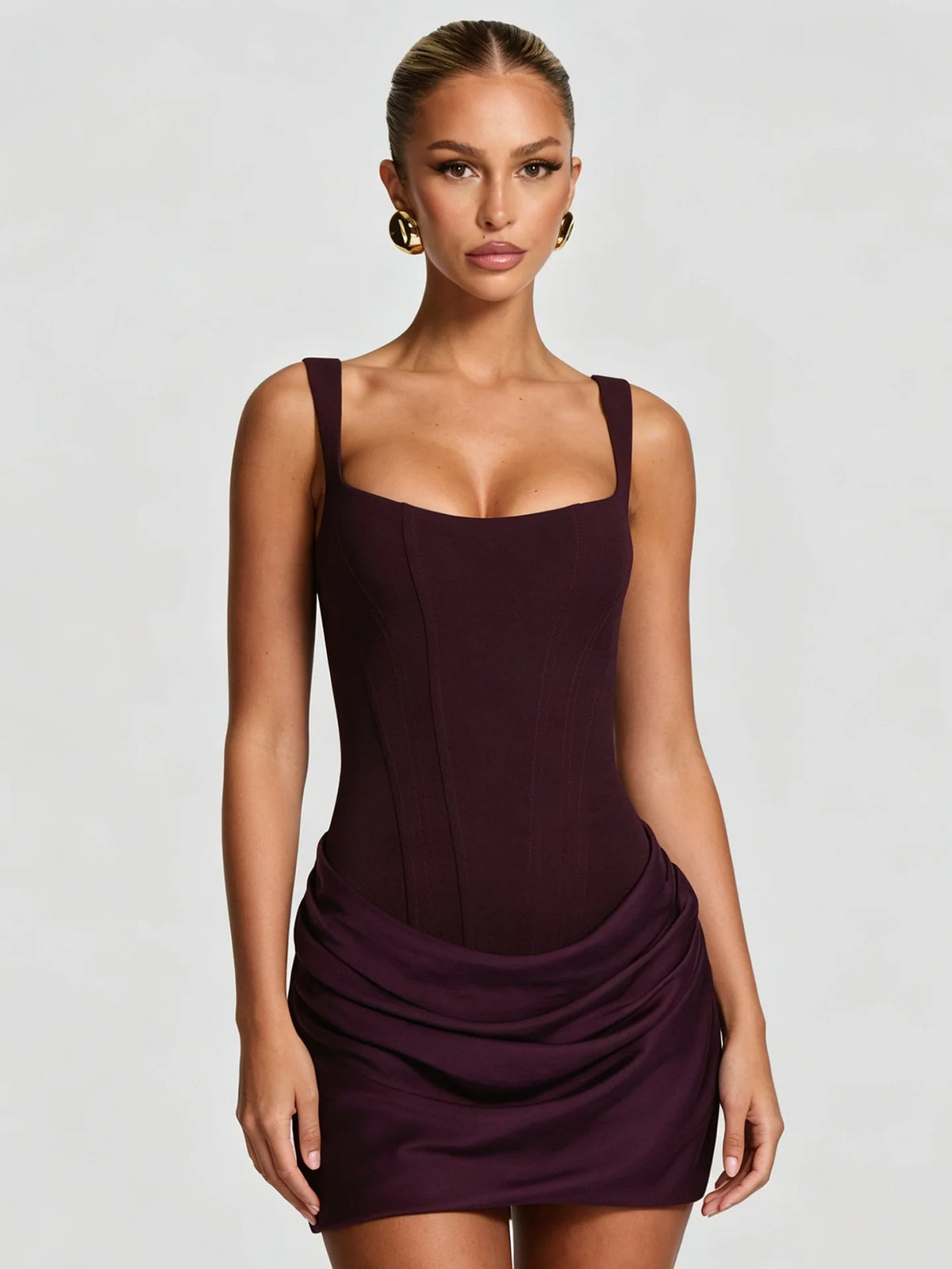 French Style Women Ruched Short Dress Fashion Summer Party Evening Gown Spaghetti Strap Bodycon Sexy Bandage Corset Mini Dress