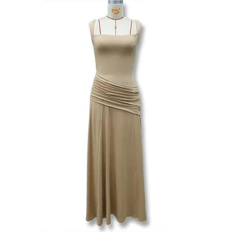Solid Ruched Waist Backless Dress Women 2026 New, Elegant Low Cut Cami Slimming Dress for Date Party