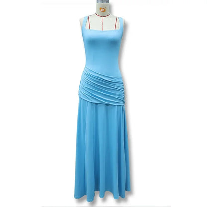 Solid Ruched Waist Backless Dress Women 2026 New, Elegant Low Cut Cami Slimming Dress for Date Party