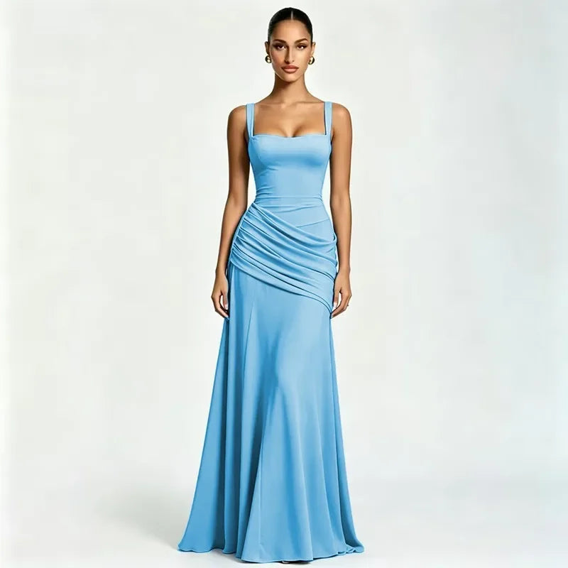Solid Ruched Waist Backless Dress Women 2026 New, Elegant Low Cut Cami Slimming Dress for Date Party
