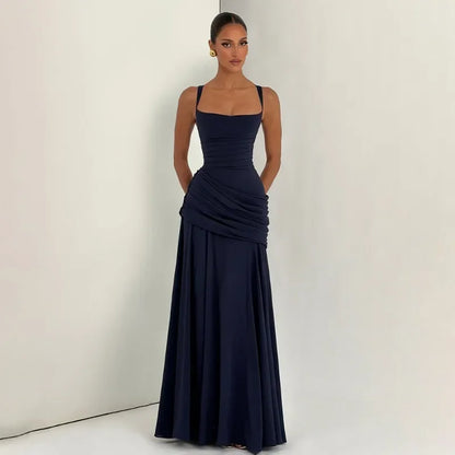 Solid Ruched Waist Backless Dress Women 2026 New, Elegant Low Cut Cami Slimming Dress for Date Party