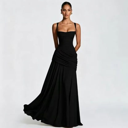 Solid Ruched Waist Backless Dress Women 2026 New, Elegant Low Cut Cami Slimming Dress for Date Party
