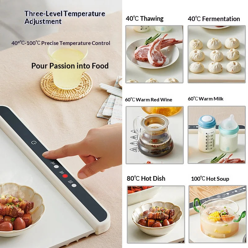 Foldable Electric Food Warming Tray, Portable Smart Heating Mat with 3 Temperature Modes, Fast Constant Temperature Food Warmer