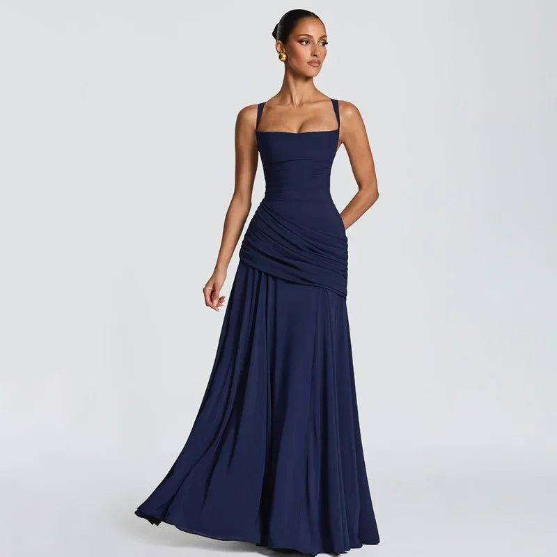 Solid Ruched Waist Backless Dress Women 2026 New, Elegant Low Cut Cami Slimming Dress for Date Party