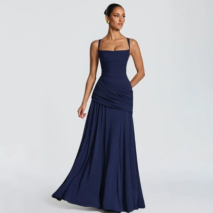Solid Ruched Waist Backless Dress Women 2026 New, Elegant Low Cut Cami Slimming Dress for Date Party