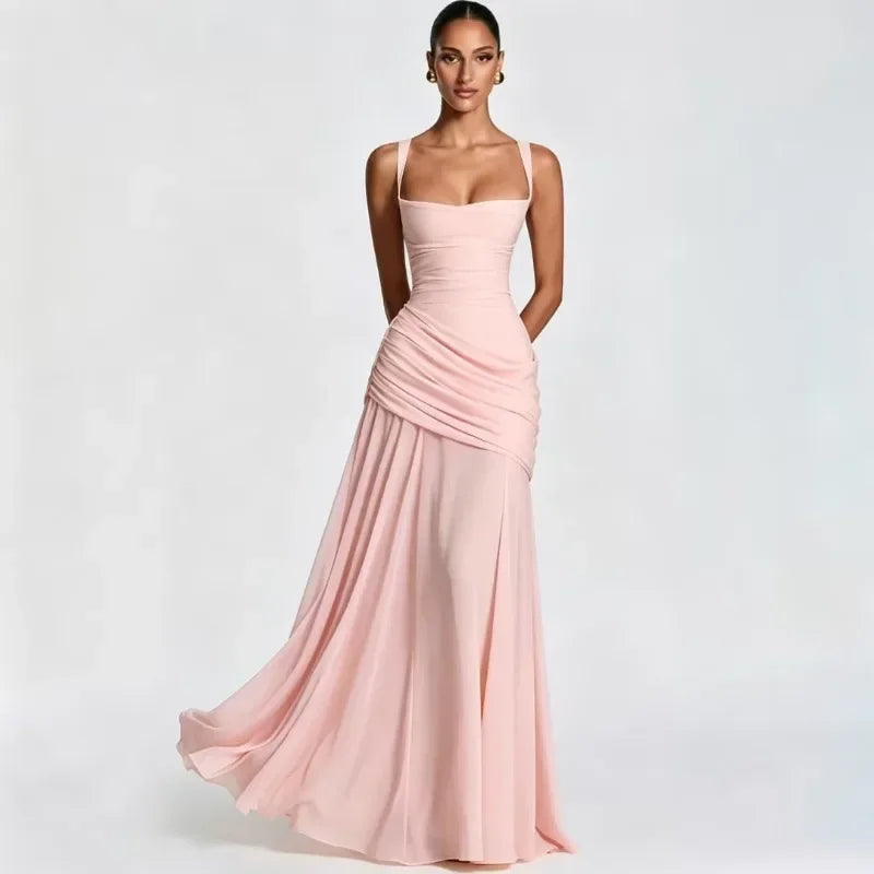 Solid Ruched Waist Backless Dress Women 2026 New, Elegant Low Cut Cami Slimming Dress for Date Party