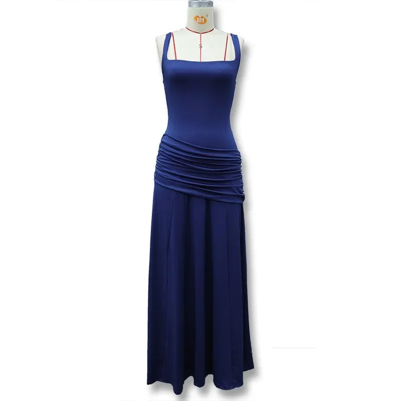 Solid Ruched Waist Backless Dress Women 2026 New, Elegant Low Cut Cami Slimming Dress for Date Party