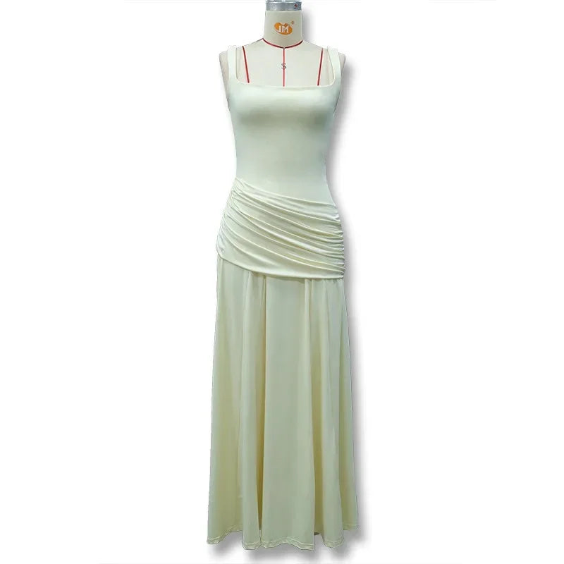 Solid Ruched Waist Backless Dress Women 2026 New, Elegant Low Cut Cami Slimming Dress for Date Party