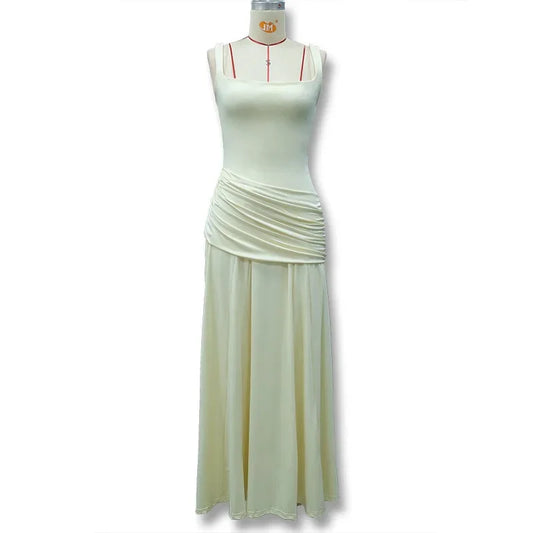 Solid Ruched Waist Backless Dress Women 2026 New, Elegant Low Cut Cami Slimming Dress for Date Party
