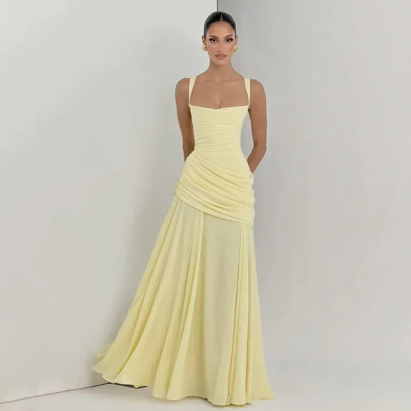 Solid Ruched Waist Backless Dress Women 2026 New, Elegant Low Cut Cami Slimming Dress for Date Party
