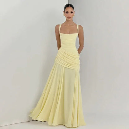 Solid Ruched Waist Backless Dress Women 2026 New, Elegant Low Cut Cami Slimming Dress for Date Party